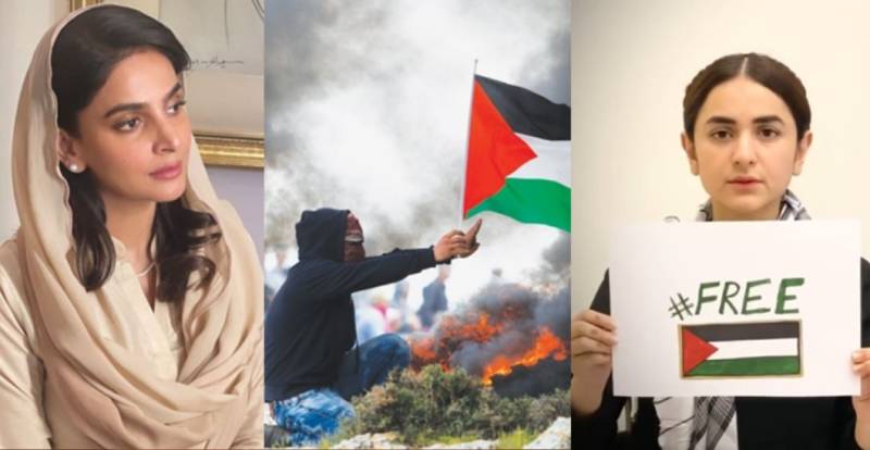 Pakistani stars Saba Qamar and Yumna Zaidi join in solidarity with Palestine during the Israel-Gaza conflict.